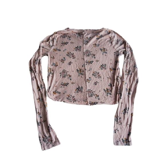 So Juniors Cropped Floral Ribbed Long Sleeve Top XS - Picture 2 of 6